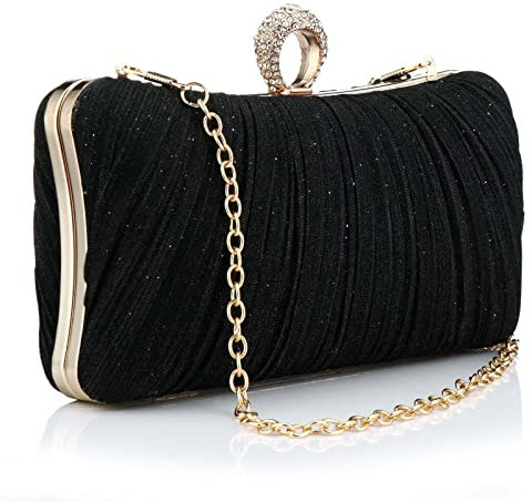 Gelory Clutch-Taschen für Damen: Kleine Abendtasche, Glitzer-Clutch, Geldbörse mit abnehmbarer Kette, für Hochzeit, Braut, Abschlussball, Cocktail-Party, Damen-Abendhandtasche, Schwarz , Einheitsgröße