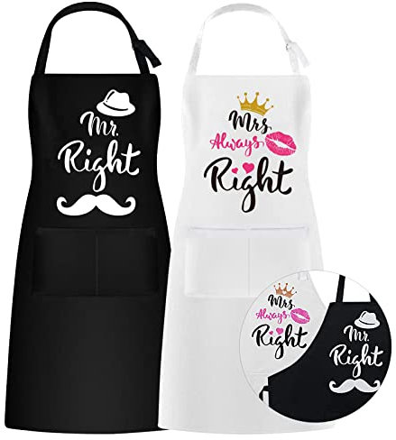 ROSEMO 2 Stück Mr. & Mrs Küchen Schürze, Paare Küchenschürze mit Verstellbar Nackenbügel & 2 Tasche, Hochzeitsgeschenke für Brautpaar, Paare Geschenk Schürze für Valentinstag Hochzeit Verlobung