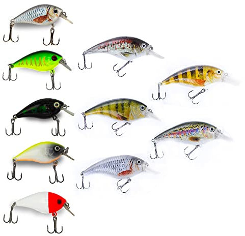 Zite Fishing Crankbait Wobbler-Set Barsch-Angeln & Zander Spinnfischen | 5,5-8,9cm Kunstköder Scharfe Drillinge | Köderboxen für Angelköder dabei
