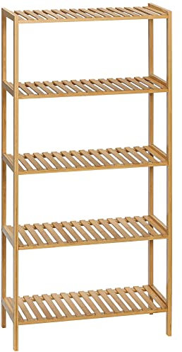 HOMCOM Estantería de Bambú de 5 Niveles Estantería de Pie Moderno Estante de Almacenamiento para Baño Cocina Salón Dormitorio Antivuelco 60x26x130 cm Natural