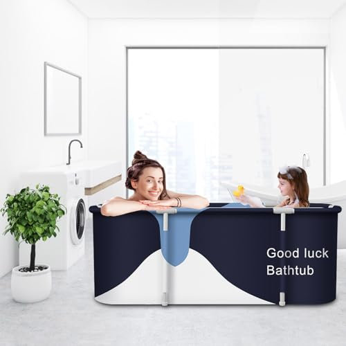Sinbide Baignoire Pliante SPA Salle de Bains Familiale Séparée Pliable Baignoires de Douche pour Intérieur, Portable et Mobile (Bleu-blanc)