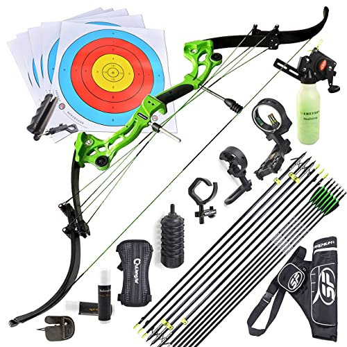 surwolf 50 Recurve-Compoundbogen Bogenschießen Bogen Set Erwachsene Sportbogen mit Zubehör 30-55 lbs Jagd Recurve langbogen für Anfänger Pfeil Zielübung (grün-Bogens Set 2#)
