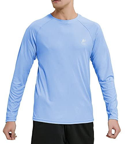 MeetHoo Men's Rash Vest, Rash Guard UPF 50+ UV Swim Shirt Top Quick Dry Sun Protection Long Sleeve Tee for Surfing Running Swimming Sky Blue
