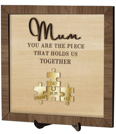 Ozinna Personalisiertes Puzzleschild mit Aufschrift You Are The Piece That Holds Us Together, personalisierbar, Holzname, Puzzle-Schild, Geschenk für Mutter, Muttertagsgeschenke, Puzzleschild mit