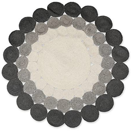Ripaz Vogue Runder Jute-Teppich aus Naturfaser, Designer-Kollektion, handgefertigt, Boho, geflochtener Jute-Teppich (Mehrfarbig 3, 60 cm x 60 cm)