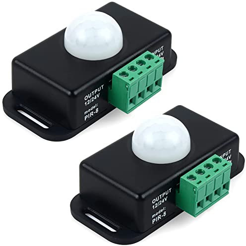 Greluma 2 PCS Interruptor con Sensor de Movimiento, Controlador de Interruptor LED con Sensor PIR de 12V/24V para Tiras de luz LED Flexibles