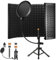 Microphone Isolation Shield with Pop Filter and Tripod Stand, 5-Panel Vocal Booth Foldable High Density Absorbent Foam Suit for Blue Yeti & Any Condenser Mic, Studio Sound Recording Singing