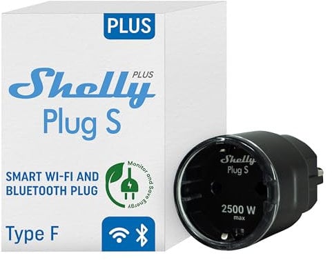 Shelly Plus Plug S Schwarz - WLAN-gesteuerter Steckdose mit Strommessung - 2500 W, 16A | iOS Android APP Fernsteuerung | Google Home und Alexa Zubehör | Sprachsteuerung & Timer