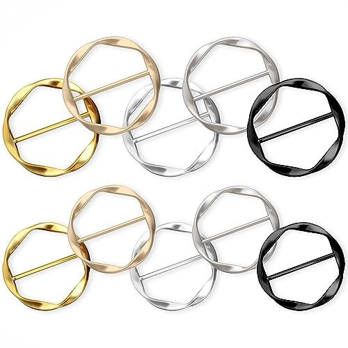 Bewudy 10 PCS T Shirt Clips Schal Ring Clip Krawattenklammern für Frauen Mode Schals Taille Schnalle für Hemden Kleidung Gold & Silber Kleidung Ring Wrap Holder