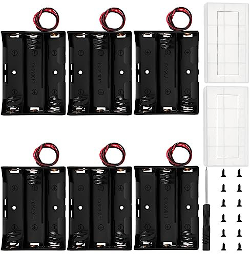 6 PCS 18650 Battery Holder, KUOQIY 3 x 3.7V Battery Holder Case with Wire Leads, with 2 PCS Plastic Battery Storage Box & Screwdrivers & Screws