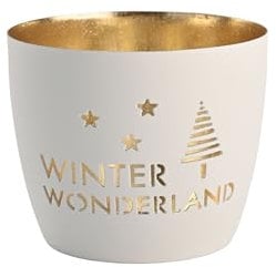 Windlicht Madras Winter Wonderland Eisen Höhe 8,5 cm weiß Gold