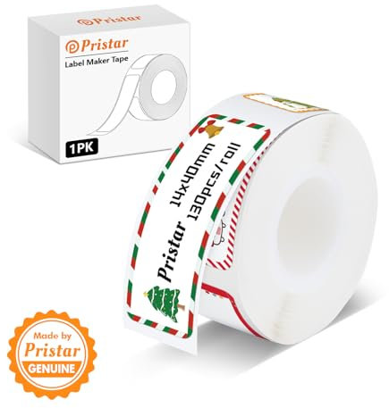 Pristar P15 Cinta de etiquetas 1 rollo de papel térmico autoadhesivo para etiquetas de 14 mm x 40 mm, compatible con impresora de etiquetas P15, Arbol de navidad, 130 etiquetas/rollo, 1 rollo