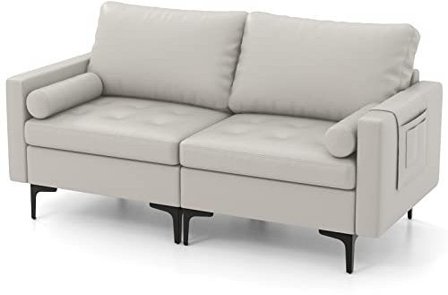 RELAX4LIFE 2 Sitzer Sofa, Schlafsofa mit abnehmbarem Kissen, Zweisitze Couch mit Schlaffunktion, Schlafsessel, Ecksofa, Relaxcouch fürs Wohnzimmer/Schlafzimmer, 172x78x80 cm, Grau (2 Sitzer Sofa)