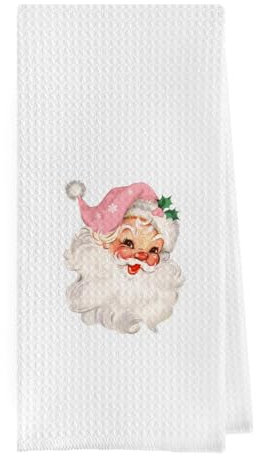 Geqtt Rosa Weihnachts-Küchentücher, Weihnachtshandtücher, Küche, Küche, Weihnachtstücher, rosa Weihnachten, Weihnachtsmann, Waffelgewebe, Küchengeschirr, Tee-Handtücher, rosa Weihnachtsmann-Dekor