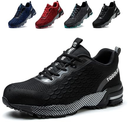 TQGOLD Scarpe Antinfortunistiche Uomo Leggere Comodo Donna Scarpe da Lavoro con Punta in Acciaio Ammortizzazione Traspiranti Antiscivolo Scarpe Protettive Industriali(Nero,48EU)