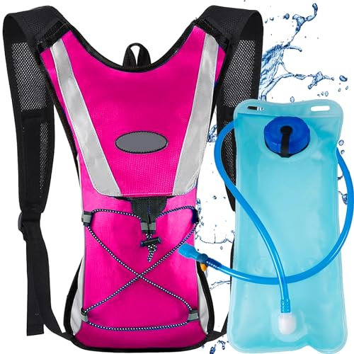 XFLYP Sac Hydratation, 5L Sac à Dos D'Hydratation avec 2L Reservoir, Sac à Dos de Course à Pied Léger avec sans BPA Vessie pour Hommes et Femmes, pour Course à Pied, Cyclisme, Randonnée(Rose)