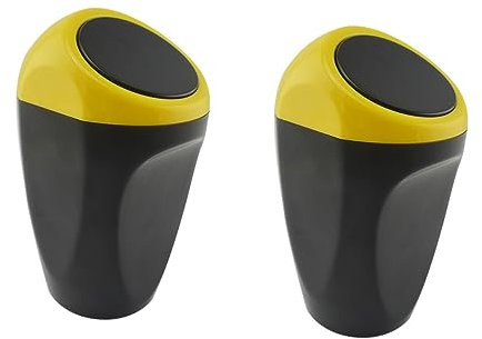 Holibanna 2piezas Cubo De Basura Para Automóvil Amarillo Mini Organizador De Suciedad Almacenamiento Práctico y Duradero Para Vehículos y Oficina Diseño De Resorte Para Desechos