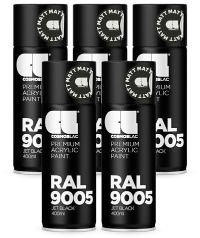 COSMOS LAC Sprühlack Sprühdose - 400ml - Sprühfarbe für den DIY-Bereich, geeignet für alle Oberflächen - Lackspray (5, RAL 9005 - schwarz matt)