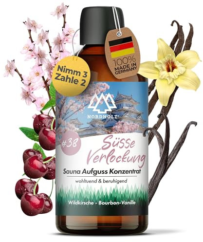 NORDHOLZ® Saunaaufguss [54 Sorten 15ml, 100ml, 250ml] - Sauna Aufgussmittel für intensive & erholsame - Sauna Zubehör (#38 Süße Verlockung, 100ml)