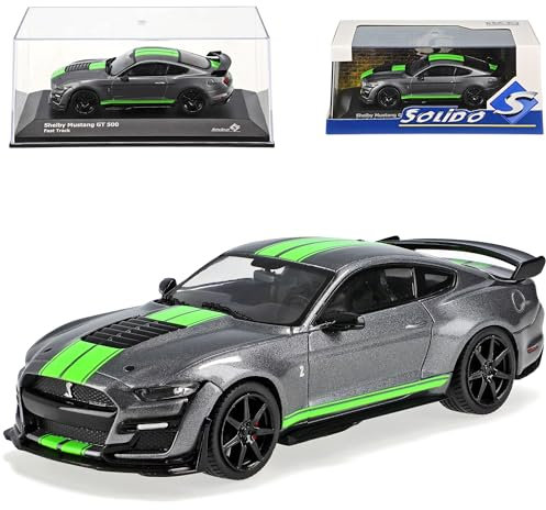 Generisch Ford Shelby Mustang GT500 Fast Track VI Coupe Matt Grau mit Streifen in Grün Modell Ab 2014 Version Ab 2020 1/43 Solido Modell Auto