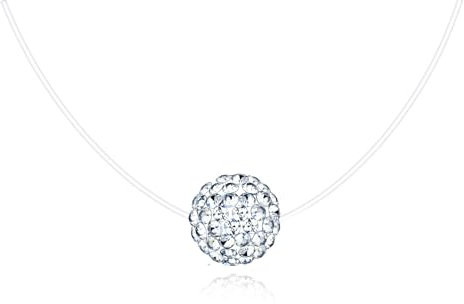 MICMIF 925 Sterling Silber Halskette Damen Choker Solitär Perle/Kristallkugel/Runder Zirkonia Anhänger mit Transparente Nylonkette für Mädchen