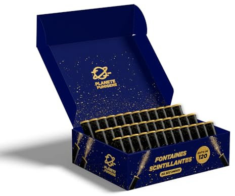 Lot de 120 Fontaines à Gateaux Scintillantes durée 60 Secondes pour Gateaux et Bouteilles de Champagne, Bougie lumineuse d'ambiance pour anniversaire 1 Minute - PLANETE FUMIGENE®