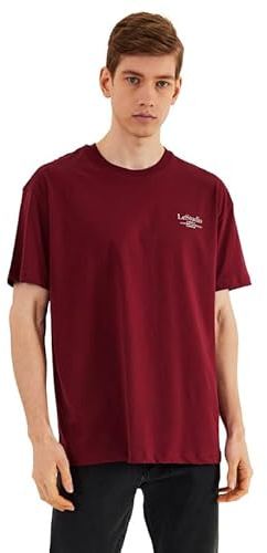 COMEOR T Shirt Herren Kurzarm mit Loser Passform - Basic Männer T-Shirt Rundhals-Ausschnitt aus 100% Baumwolle Bordeaux