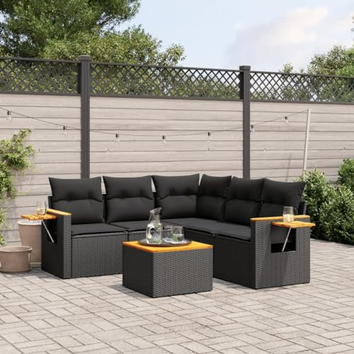 Keyroto 6-TLG Gartensofa Gartensofa mit Stauraum Lounge Möbel Outdoor Lounge Gartenmöbel Rattan Sofa Outdoor Gartensofa Outdoor Gartenlounge mit Kissen Poly Rattan Schwarz