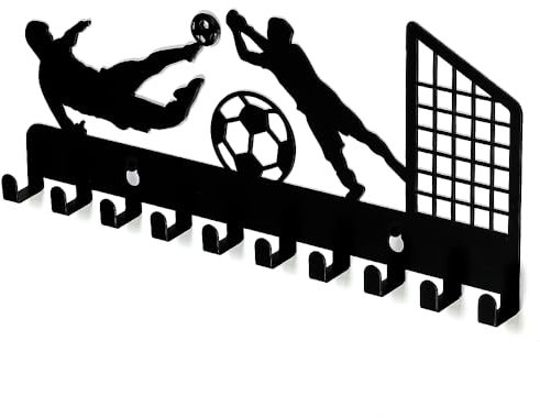 Mavö Schlüsselbrett Schlüsselhaken Fußball Medaillenaufhänger Medaillenhaken 10 Haken Schlüsselboard Schwarz Dekor.07