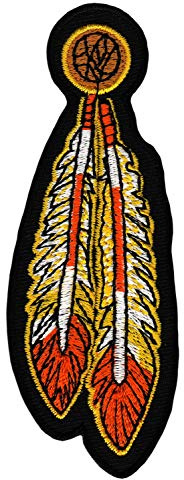 Indianer Feder Schwarz Gelb Orange Aufnäher zum aufbügeln oder aufnähen Bügelbild Aufbügler für Kleidung gestickter Bügelpatch Applikation Patch Größe 10,3 x 3,8 cm