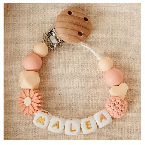 Storchenkind® - Baby-Geschenk personalisiert mit Namen - Mädchen | mit Geschenkverpackung | goldene Buchstaben aus lebensmittelchten Silikon
