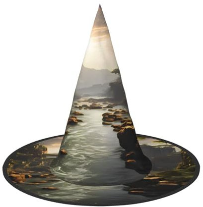RAIZHE Berge und Flüsse, gruseliger Halloween-Hexenhut, 1 Stück, Premium-Kostüm-Zubehör für Partys, Karneval, Rollenspiele, Halloween-Hut