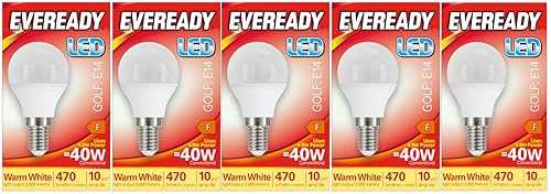 Eveready E14 Bulb LED Golf (SES) 470 lumens 4.9 Watt Warm White 3,000K. Pack of 5 Bulbs