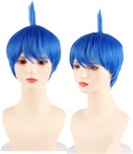 COSPLAZA Kurze leuchtend blaue Joy Freude Perücke für Damen Emotion Charakter Spielen Kostüm Kostümzubehör blaue Perücken