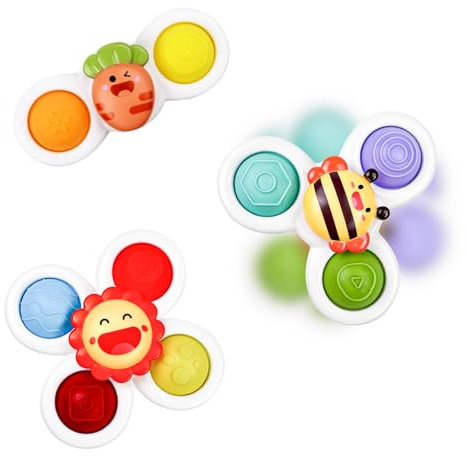 Dyaucwpo 3 Pièces Spinner Bébé Ventouse, Jouet de Bain pour Bébé, Jouet Tournants À Ventouses Silicone