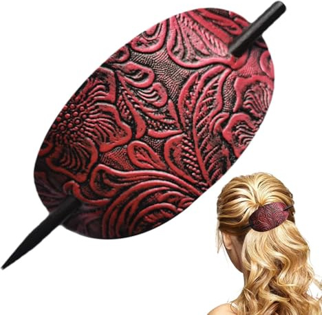 Leder-Haarspange mit Stab | Kunstleder ovale Form Haarspangen | Haarnadel für Frauen langes Haar Leder Haarschmuck