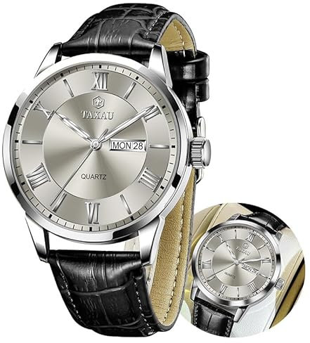 Taxau Watches for Men Mode Herrenuhr Business Freizeit Herren Uhren Luxuriös Herren Armbanduhr Männer Uhr Mit Datums- Und Tagesanzeige Mens Watches Schwarzes Armband Graues Zifferblatt