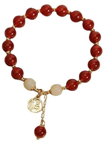 Kleine Herren-Armbanduhr, Edelstein, Wort Fu Glück, Charm, Armreif, Meditation, Dekoration, Feng Shui, Reichtum für Glück, Ga900a-1a9, rot, Einheitsgröße