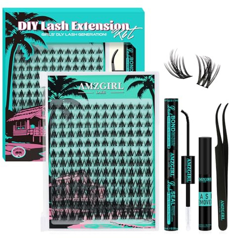 Manga Wimpernbüschel DIY 144-teiliges Wimpernverlängerungs-Set, natürliche Wimpern-Cluster-Set mit schwarzem Wimpernkleber und Versiegelung, Wimpernentferner und Pinzette
