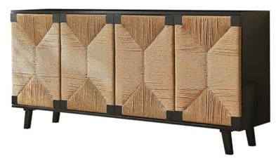 ATREDESES Wabi-sabi Sideboard aus Holz, handgeflochten, Aufbewahrungsschrank für Eingangsbereich, Sideboard, Anrichte