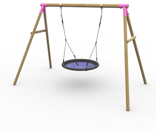 Plum Play Kids Outdoor Wooden Round Pole Swings with Ground Anchors Included - Suitable for up to 50kg per accessory - Up to 5 year Warranty (Nest Pink Spider Monkey)