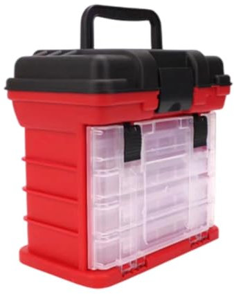 Angelbox Angelkoffer Angelwerkzeugkasten, Mehrschichtiger Fischköder-Behälter, Box Mit Kunststoffgriff, Angelköder, Angelhaken Angelbox FüR Köder(Rood)