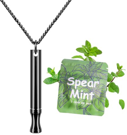 ASTOFLI Anxiety Breathing Necklace With Resistance: Mint Flavoured Breathlace Tube Breathing Necklace With Resistance Filter Calm Breathlace Stop Stress Necklaces Anxiety Relief Breathe Pendant Black