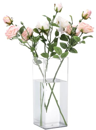 Segus Jarrón Acrílico Transparente para Flores, 12 X 30cm Floreros Rectangular Alto de Acrílico, Jarrones Decorativos para Home Decor
