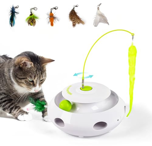 ALL FOR PAWS 3-in-1 Interaktives Bewegungsaktiviertes Flatterraupen-Spielzeug für Katzen – Automatisches Flatter-Insekt zur Beschäftigung mit 5 Zubehörteilen für Katzen & Wohnungskatzen