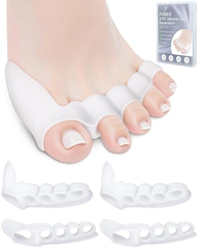 PGRODE 4PC Silicone Toe Separators Spacers for Women and Men Bunion Protector, Overlapping Toe Corrector Toe Alignment, Foot Pain Relief, Reduces Friction, Day and Night Use