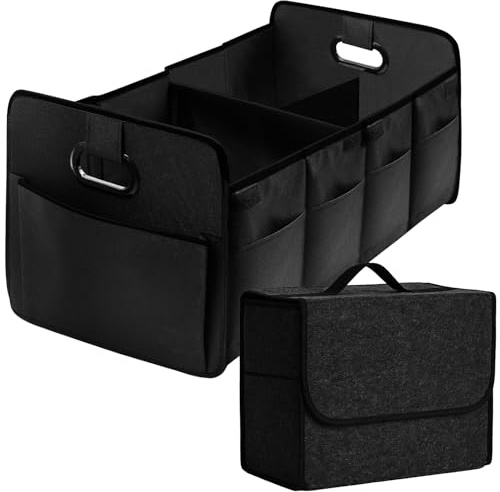 ZOCONE 2Pack Car Boot Organiser Storage Car Bag Trunk Soft Felt Box Accessories for Tidy Organize the Trunk Multi-Compartment Collapsible Auto Trunks Organizer for All Vehicles Storage Bags for Car