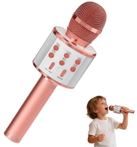 Microfono Bambini Wireless, Karaoke Portatile con Altoparlante per Cantare, Microfono Karaoke Bluetooth, Giocattolo Regalo Bambina 3-10 Anni, Giocattoli Bambina, Per Festa, Esterno e Viaggio