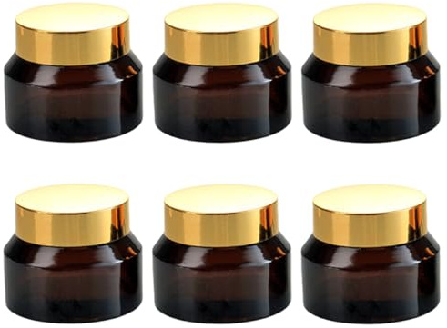 Uonlytech Flacons de Crème en Verre Ambré 50 Ml Lot de 6 Petits Bocaux pour Contenants de Voyage et Soins Peau Visage Portables