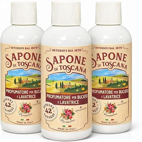 Sapone di Toscana Profumatore per Bucato Concentrato, Fragranza Primavera, Set 3 Flaconi da 250ml, Fino a 42 Lavaggi